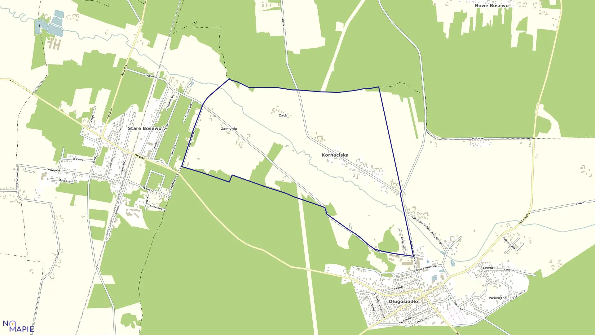 Mapa obrębu KORNACISKA w gminie Długosiodło