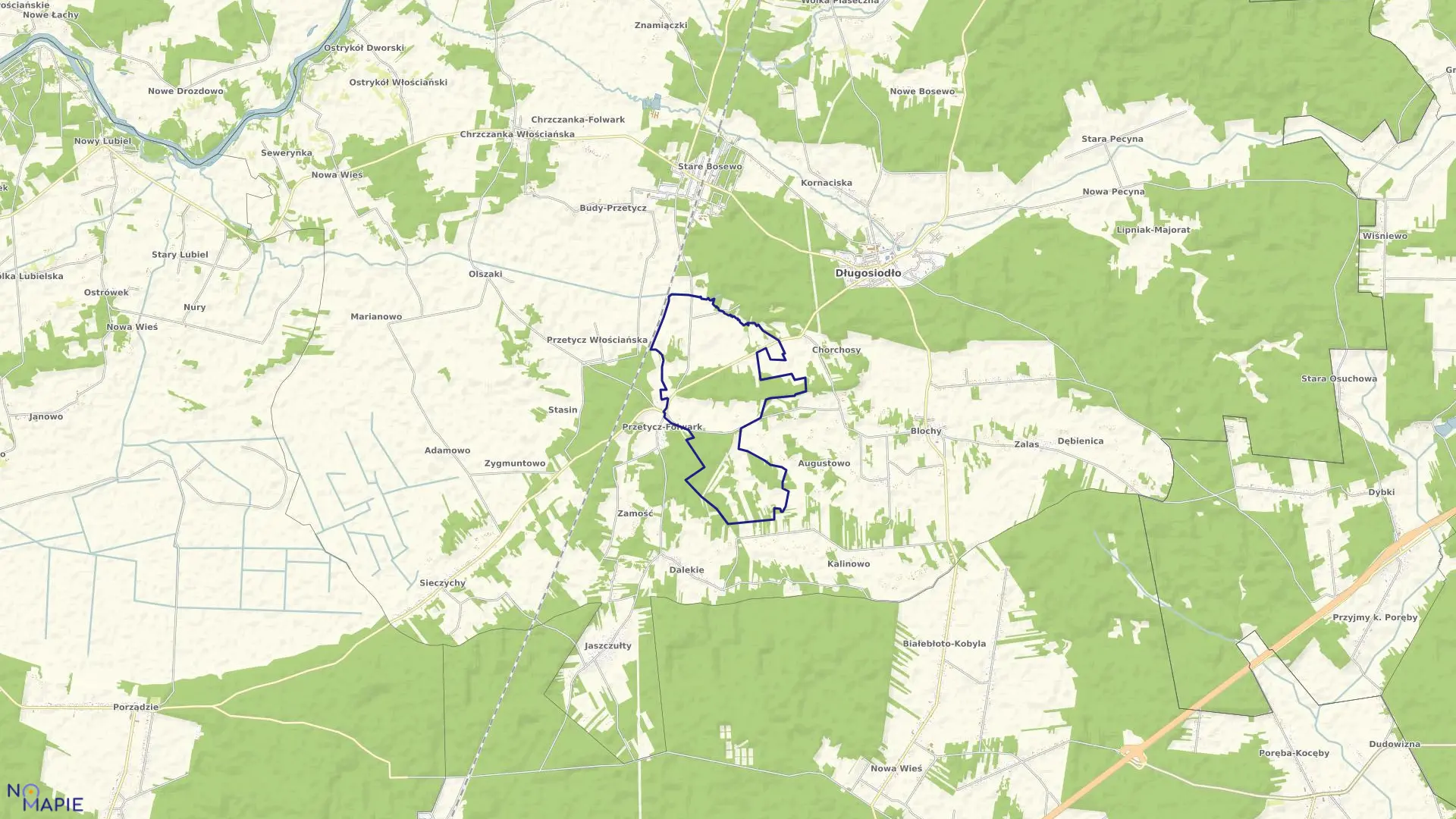 Mapa obrębu PRZETYCZ FOLWARK w gminie Długosiodło